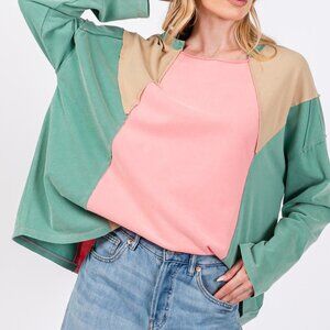 Mineral Wash Color Block Top